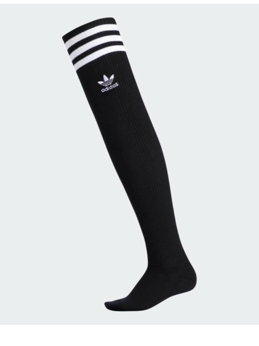 adidas Black Over-the-Knee Athletic Socks with White Stripe Accents - Picture 2 of 4